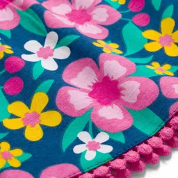 Babyhug Cotton Knit Half Sleeves Top with Floral Print & Lace Detailing - Navy Blue image 3