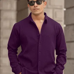 WEBRIC Men Standard Fit Textured Spread Collar Cotton Casual Shirt-picture-30