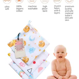 Outfit Collections Super Soft Muslin Organic Cotton Washclothes Towel for babies Set of 3 - Multi image 4