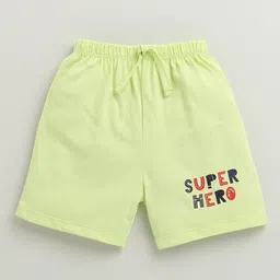 BUMZEE Cotton Knit Above Knee Length Striped & Text Printed Shorts Pack of 2 - Light Green & Multicolor image 4