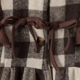 Kookie Kids Full Peasant Sleeves Checkered Winter Jacket with Frill Detailing - Brown image 5