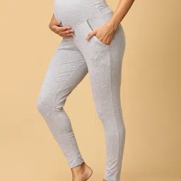 The Mom Store Black & Olive & Grey Cotton Plain Maternity Leggings (Pack of 3) image 3