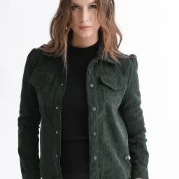 RAREISM Green Polyester Solid Long Sleeves Jacket image 2