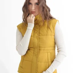 RAREISM Yellow Polyester Solid Sleeveless Jacket image 2