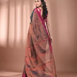 CHARUKRITI Copper Blended Solid Saree With Unstitched Blouse image 2