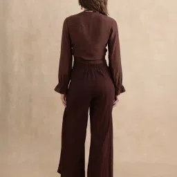 RAREISM Brown Viscose Blend Solid Long Sleeves Shrug image 2