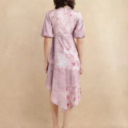 RAREISM Pink Satin Printed Short Sleeves Dress image 2