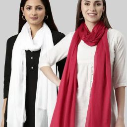 TWIN BIRDS White & Red Plain Dupatta - Pack Of 2-picture-14