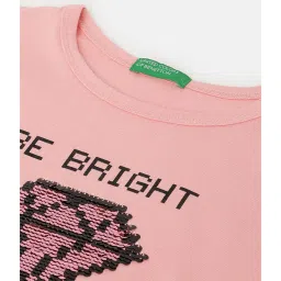 United Colors of Benetton Kids Peach Embellished Full Sleeves T-Shirt image 3