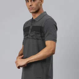 ALCIS Dark Grey Melange Regular Fit Printed Sports Polo T-Shirt image 3