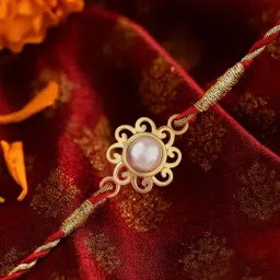 Ornate Jewels 925 Silver 18K Gold Plated Freshwater Pearl Thread Rakhi for Brother with Roli Chawal-image-78