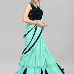 Satrani Green Embellished Ready to Wear Saree With Unstitched Blouse image 3