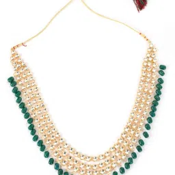 Aatmana Gold-Plated Bridal Kundan Layered Green Necklace Set with Maang Tikka image 3