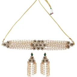 Aatmana Gold-Plated Green Kundan Studded Multilayered Choker Necklace Set image 3