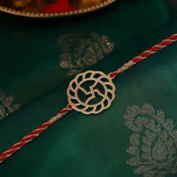 Ornate Jewels 925 Silver 18K Gold Plated Swastik Thread Rakhi for Brother with Roli Chawal-picture-20