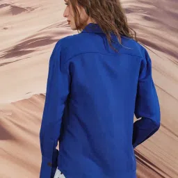 RAREISM Blue Linen Solid Long Sleeves Top image 2