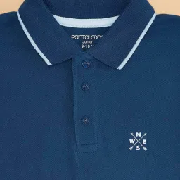 Pantaloons Junior Kids Sailor Blue Cotton Regular Fit Polo T-Shirt image 2