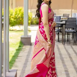 Satrani Pink Woven Saree With Unstitched Blouse image 2