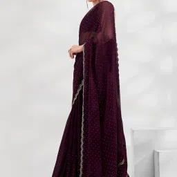 Satrani Purple Embellished Saree With Unstitched Blouse image 2