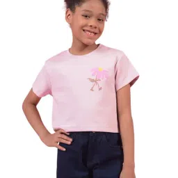Crimsoune Club Girls Pink Regular Fit Embellished T-Shirt-picture-36