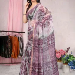 MIRCHI FASHION Purple Printed Saree With Unstitched Blouse Piece image 3