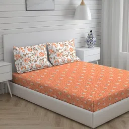 Layers Milano Geometric Orange 146 TC Cotton Double Bed Sheet with 2 Pillow Covers image 2
