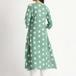 Pink Fort Green Cotton A-Line Printed Kurtas image 2