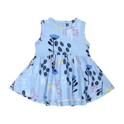 Nino Bambino Kids Blue Organic Cotton Floral Print Dress-picture-45