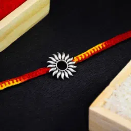 Arte jewels 925 sterling Silver-toned red and yellow mauli rakhi, has sunflower charm-picture-18