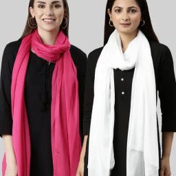 TWIN BIRDS Pink & White Plain Dupatta - Pack Of 2-picture-10