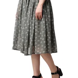 Cation Grey Floral Print A-Line Midi Skirt image 3