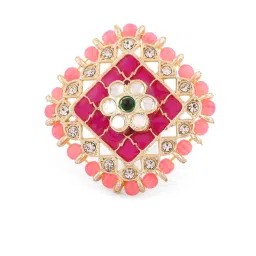 Zaveri Pearls Pink Meenakari Multistrand Kundan Choker Necklace Earring & Ring Set-ZPFK14694 image 3