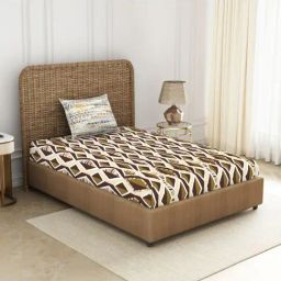Spaces Brown 144 TC Cotton Printed Single Bed Sheet with 1 Pillow Covers-picture-2