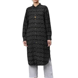 Linen Club Woman Black Printed Straight Kurta-picture-17