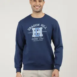 Dragon Hill Indigo Cotton Slim Fit Logo Printed Sweatshirt-image-79