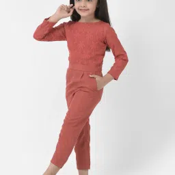Eavan Kids Pink Self Design Full Sleeves Jumpsuit image 3
