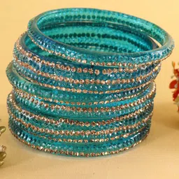 LAVAZZA Set Of 10 Fancy Glass Crystals Studded Bangles-picture-15