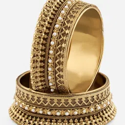 ToniQ Ethnic Traditional Bold Pearl Gold Bangle for Women - Set of 2 image 3