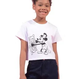 Crimsoune Club Girls White Regular Fit Graphic Print T-Shirt-image-50