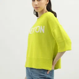 United Colors of Benetton Green Cotton Regular Fit Sweater image 3