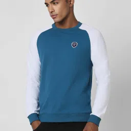 Peter England University Blue & White Slim Fit Colour Block Sweatshirt image 3