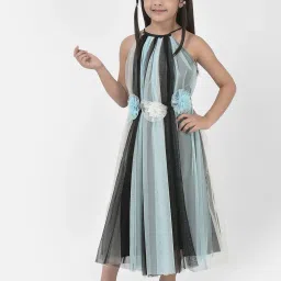 Eavan Kids Black & Blue Solid Maxi Dress image 3