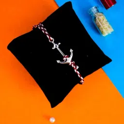 Arte jewels 925 Silver-toned red and white thread rakhi, has sailor anchor charm-picture-15