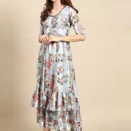 showoffff SHOWOFF Sea Green Floral Print Gown image 3