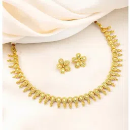 Peora Gold Plated Fancy Traditional Choker Necklace & Floral Stud Earrings Set-picture-41