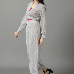 showoffff SHOWOFF White & Black Striped Crop Top With Palazzos image 3