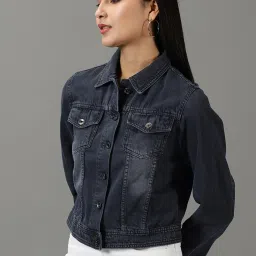 showoffff SHOWOFF Blue Regular Fit Denim Jacket image 3