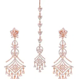 Saraf Rs Jewellery Rose Gold Plated Ad Studded Mangtika & Earring Set-picture-35