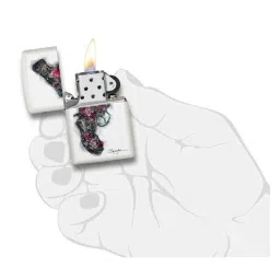 Zippo White & Black Spazuk Flower Pistol Brass Pocket Lighter image 3