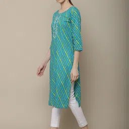 Vastramyaa Blue Cotton Embroidered Straight Kurta image 3